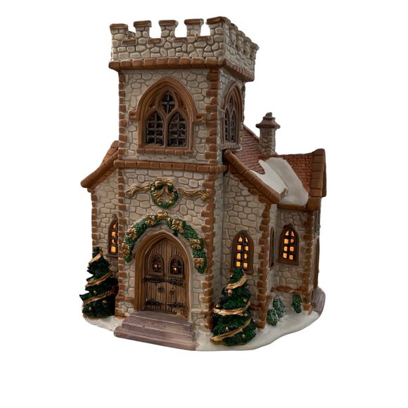 Lemax Village Church Lighted Building Christmas Stone Brown Holiday 289-0241 - Picture 1 of 8